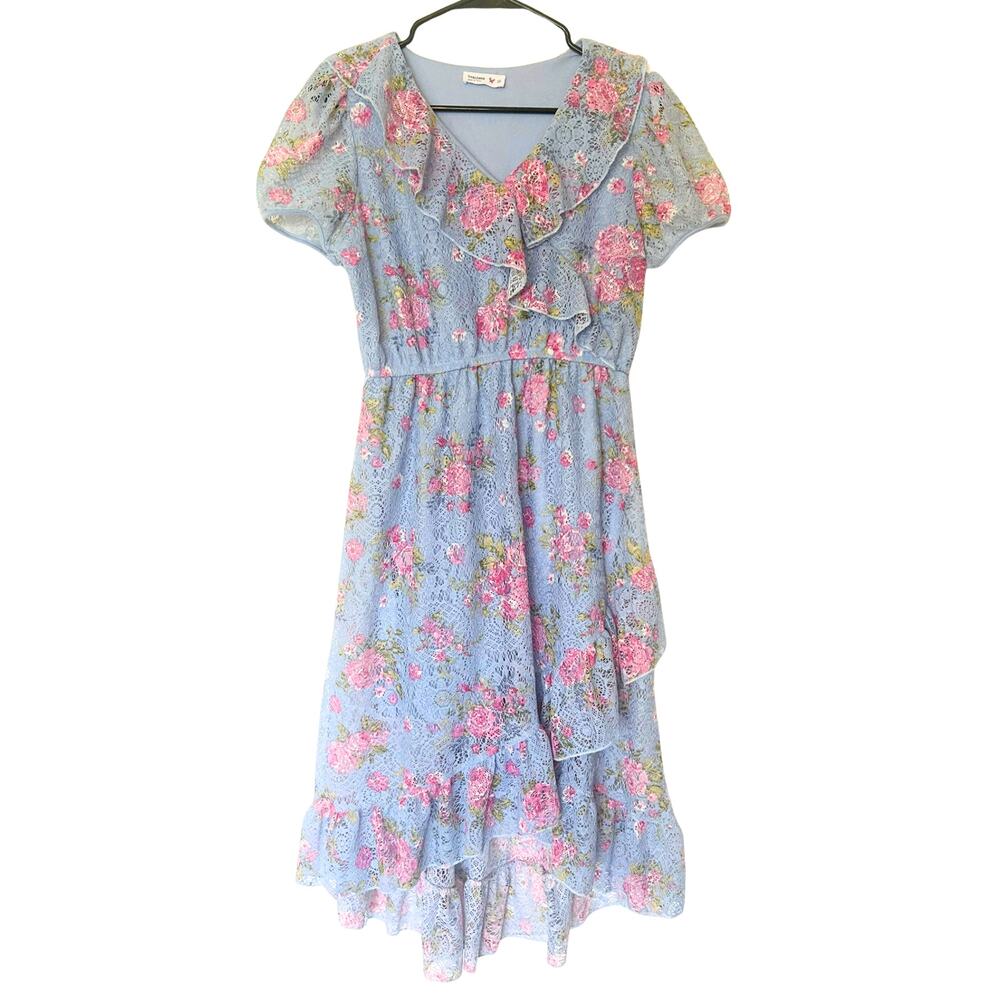 Beautees Girls 16 Blue Floral Lace High Low Dress Romantic Cottagecore